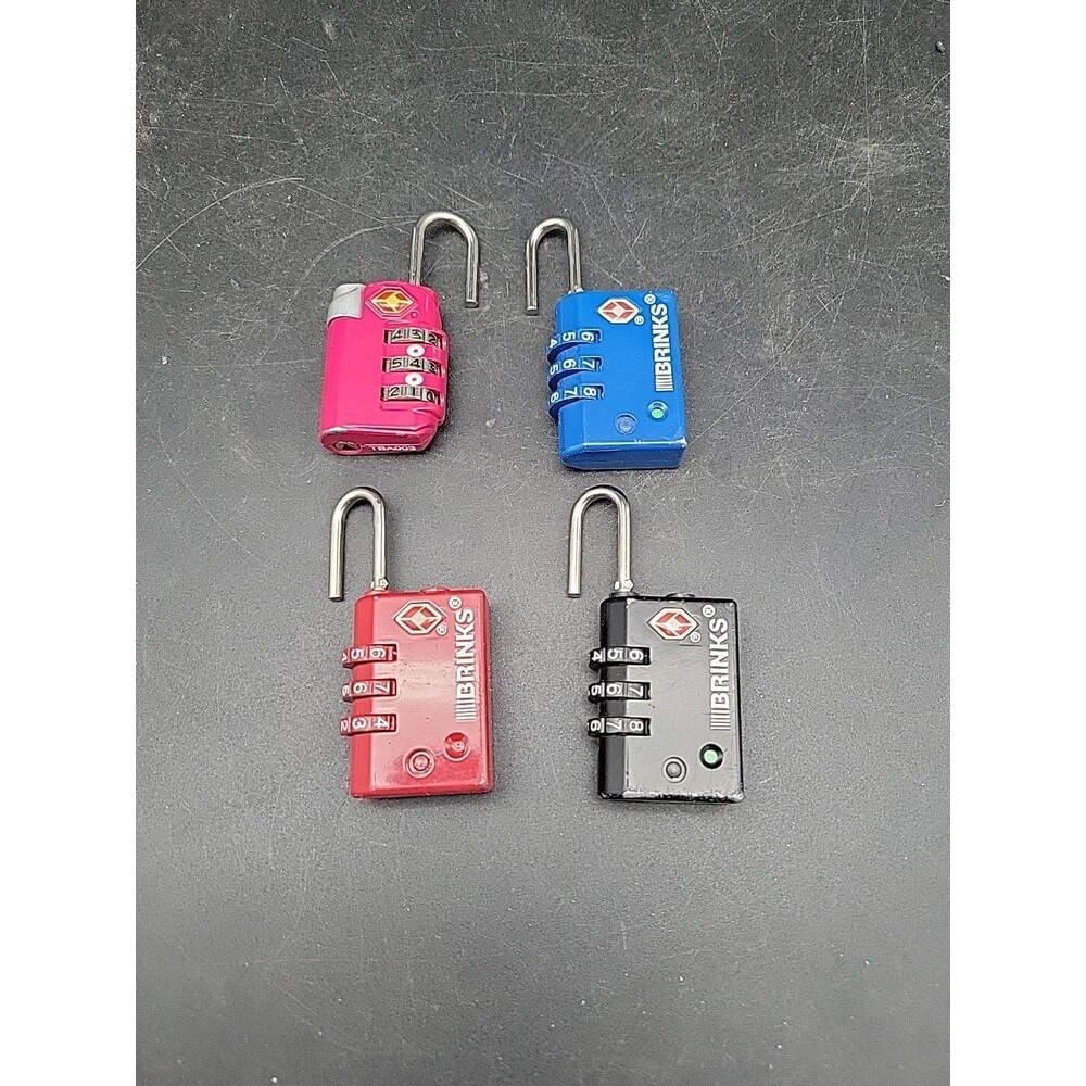 Lot Of 4 Vintage Brinks Travel Combo Locks: Blue, Red, Black Working Luggage